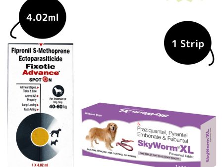 Vetoquinol Fixotic Advance 40 to 60kg Spoton and Skyec Skyworm XL Dog Deworming Tablet Combo Online