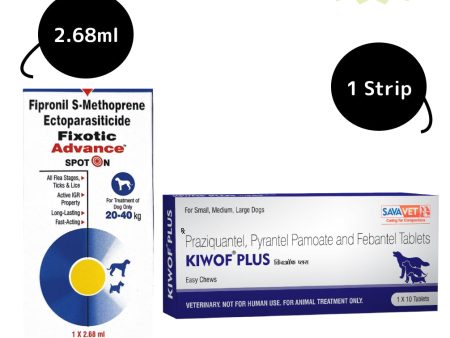 Vetoquinol Fixotic Advance 20 to 40kg Spoton and Savavet Kiwof Plus Dog Deworming Tablet Combo Hot on Sale