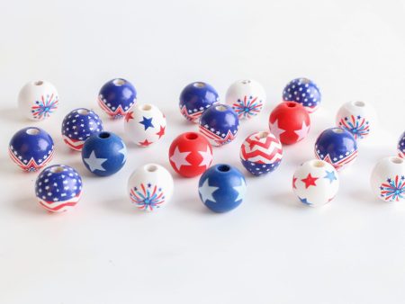 Wholesale 10PCS 16MM Independence Day Wooden Beads For Cheap