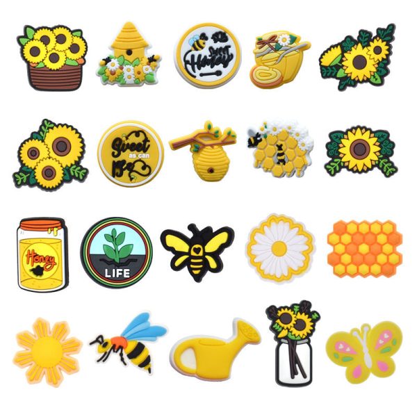 Wholesale 100PCS PVC Cartoon Sunflower Bee DIY Shoe Buckle For Discount