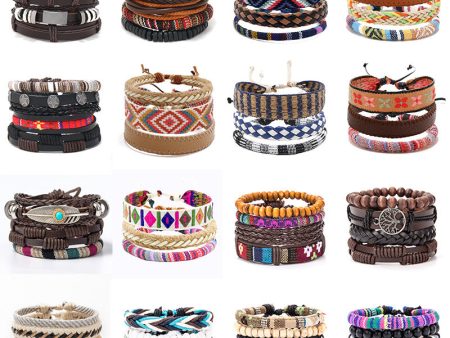 Wholesale Vintage Multilayer Alloy Wood Bead Leather Bracelet Online Sale