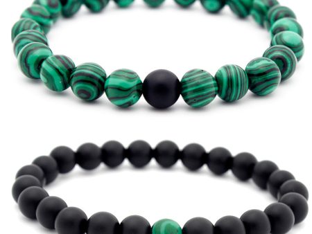 Wholesale 8mm matte black frosted stone malachite couple Bracelet For Sale