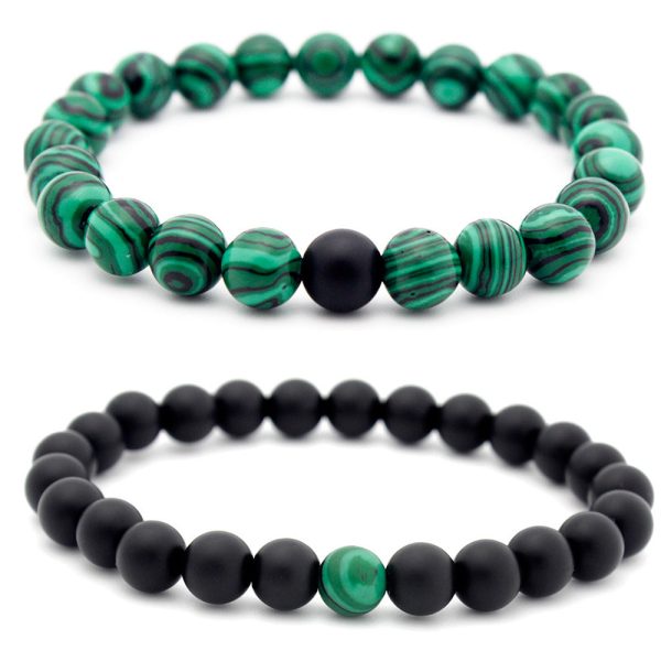 Wholesale 8mm matte black frosted stone malachite couple Bracelet For Sale