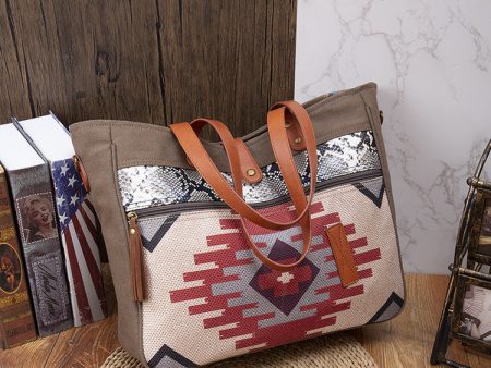 Wholesale Aztec Pattern Vintage Canvas Cotton Linen Tote Shoulder Bag Plus Wallet Online now