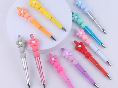 Wholesale Beadable Pens Handmade Flower Silicone Beaded Ballpoint Pen Hot on Sale