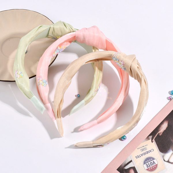 Wholesale Embroidered Bow Knot Fabric Hair Tie Headband Combination Set For Sale