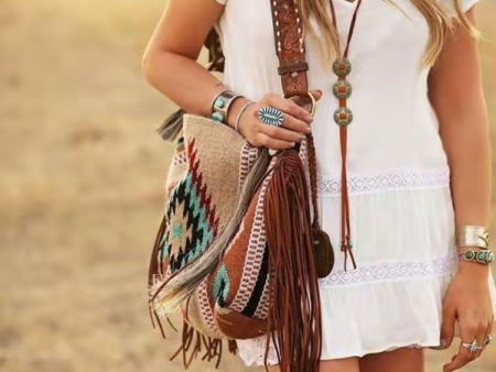 Wholesale Canvas Aztec Pattern Retro Handwoven Tassel Cotton Linen Shoulder Bag Online