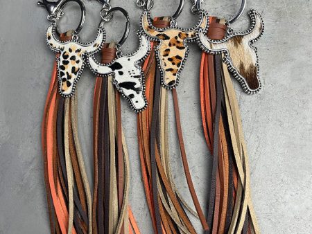 Wholesale 2pcs pack One Pack of Two Leather Western Tassel Cowhead Keychain Supply