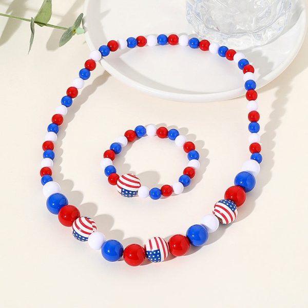 Wholesale 10PCS Independence Day Kids Wooden Beads Bracelet Necklace Set For Discount