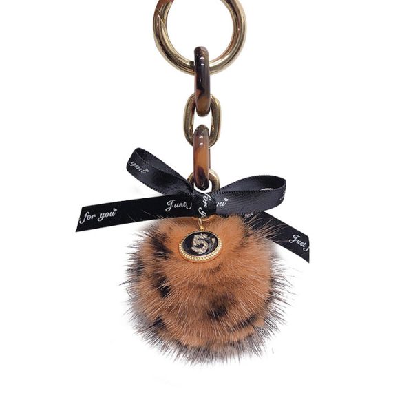 Wholesale Alloy Leopard Print Mink Hair Ball Key Chain For Discount