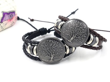 Wholesale Vintage Tree of Life Leather Beaded Bracelet Online Sale