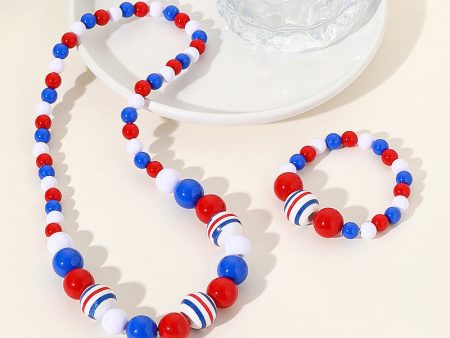 Wholesale 10PCS Independence Day Kids Wooden Beads Bracelet Necklace Set For Discount