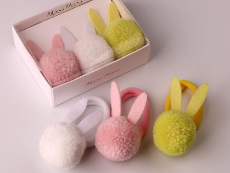 Wholesale Multicolor Plush Ball Rabbit Ears Hair Ties Set of 3 Online now