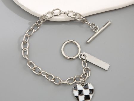 Wholesale Black and White Checkerboard Heart Alloy Bracelet Online Hot Sale