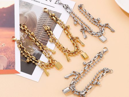 Wholesale Titanium Steel Double Ball Padlock Bracelet on Sale