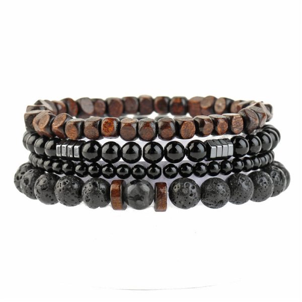 Wholesale Tiger Eye Volcanic Stone Cowhide Woven Stone Beaded Bracelet Fashion