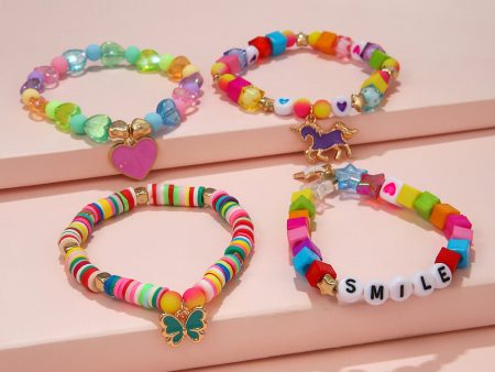 Wholesale Cartoon Acrylic Beaded Bracelet Set of 4 For Discount