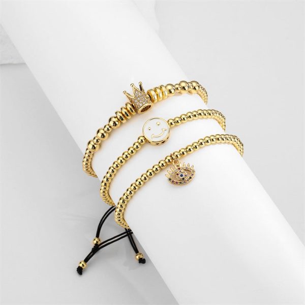 Wholesale Crown Smiley Braided Brass Bracelet For Discount