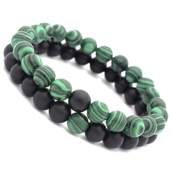 Wholesale 8mm matte black frosted stone malachite couple Bracelet For Sale