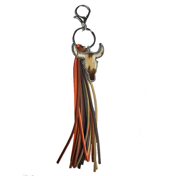 Wholesale 2pcs pack One Pack of Two Leather Western Tassel Cowhead Keychain Supply