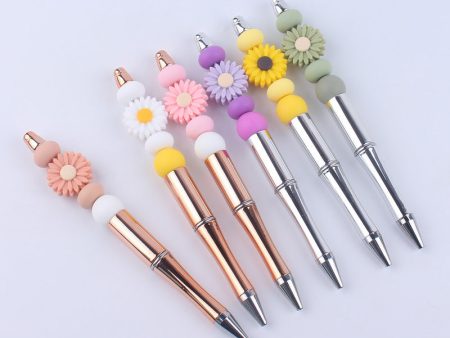 Wholesale Beadable Pens Handmade Daisy Silicone Beaded Ballpoint Pen For Sale