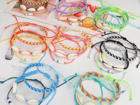 Wholesale Bohemian Colorful Wax Thread Seashell Bracelet Set Cheap