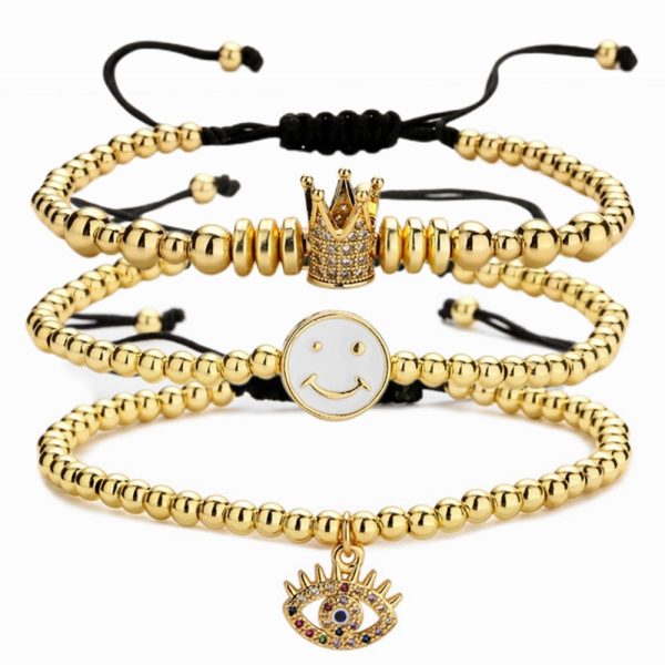 Wholesale Crown Smiley Braided Brass Bracelet For Discount