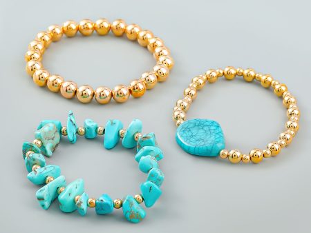 Wholesale Turquoise Beads Alloy Bracelet Set of 3 Sale