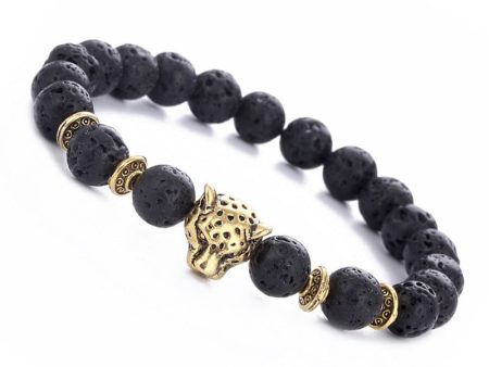 Wholesale Alloy Leopard Head Volcanic Rock Elastic Bracelet Hot on Sale