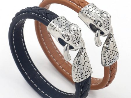 Wholesale Vintage Alloy Snake Head Leather Bracelet For Sale