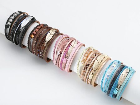 Wholesale Bohemian Crystal Feather Leather Bracelet For Sale