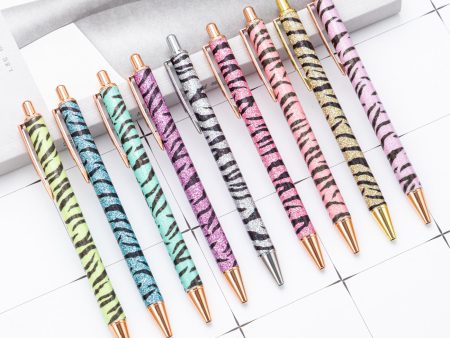 Wholesale Metal Zebra Pattern Gold Powder Bouncing Ballpoint Pen Cheap