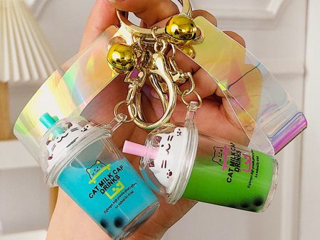 Wholesale Acrylic Oiled Cat Pearl Milk Tea Creative Keychain Online now