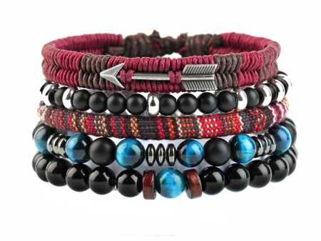 Wholesale Tiger Eye Volcanic Stone Cowhide Woven Stone Beaded Bracelet Fashion