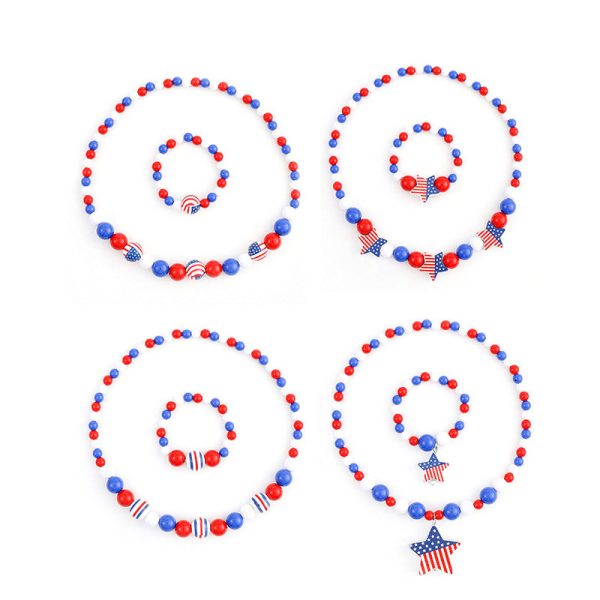 Wholesale 10PCS Independence Day Kids Wooden Beads Bracelet Necklace Set For Discount