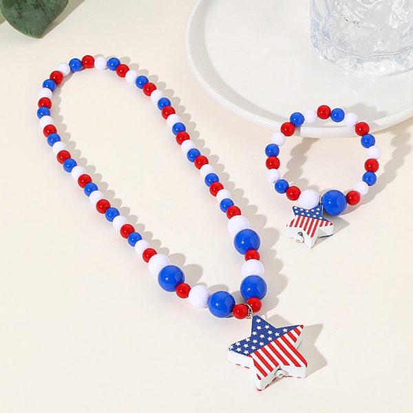 Wholesale 10PCS Independence Day Kids Wooden Beads Bracelet Necklace Set For Discount