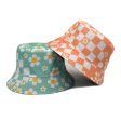 Wholesale Polyester Checkerboard Check Sunflower Flower Print Fisherman Hat Cheap